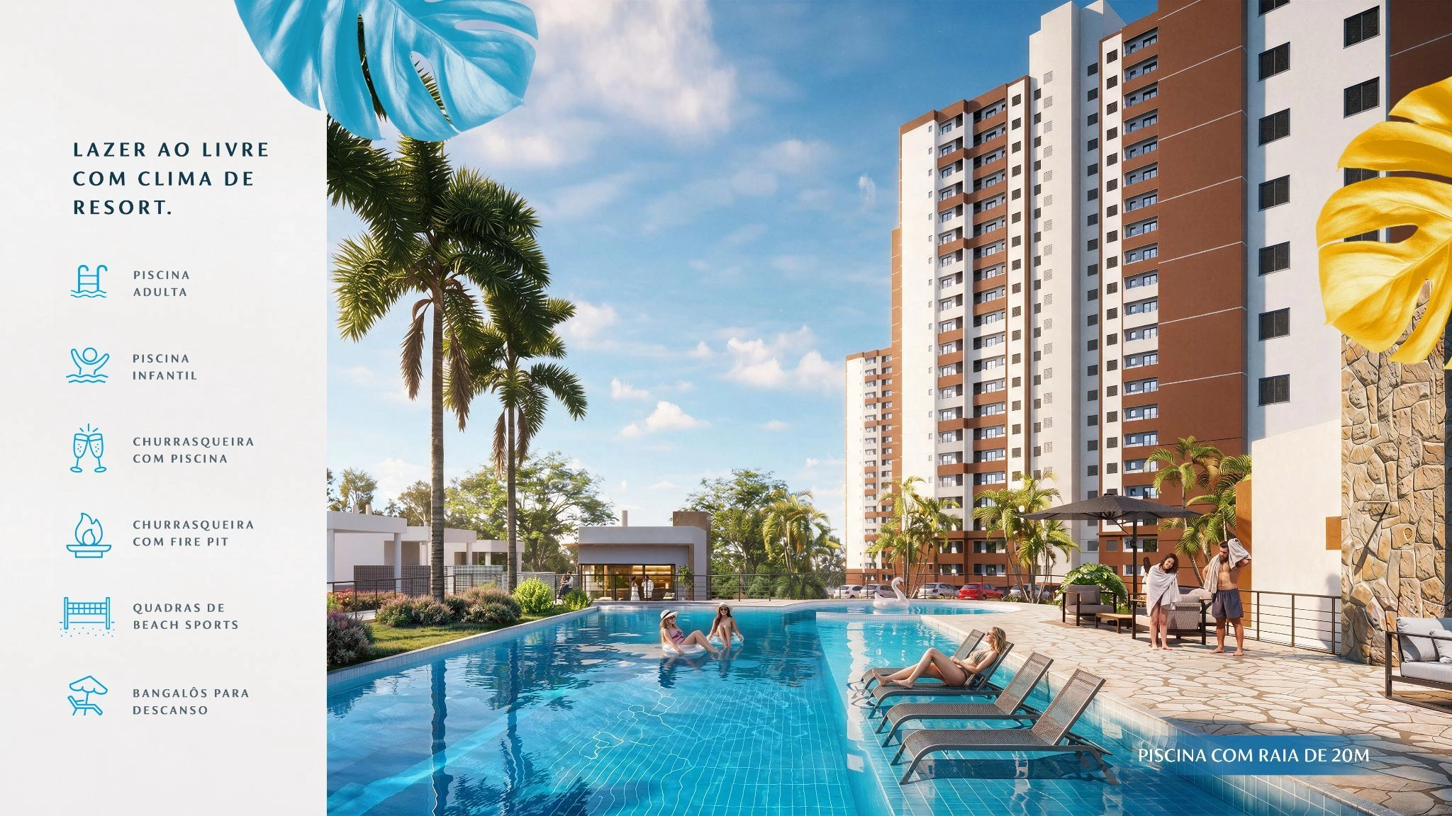 Perspectiva ilustrativa das torres e piscina do Ventura Resort Residence